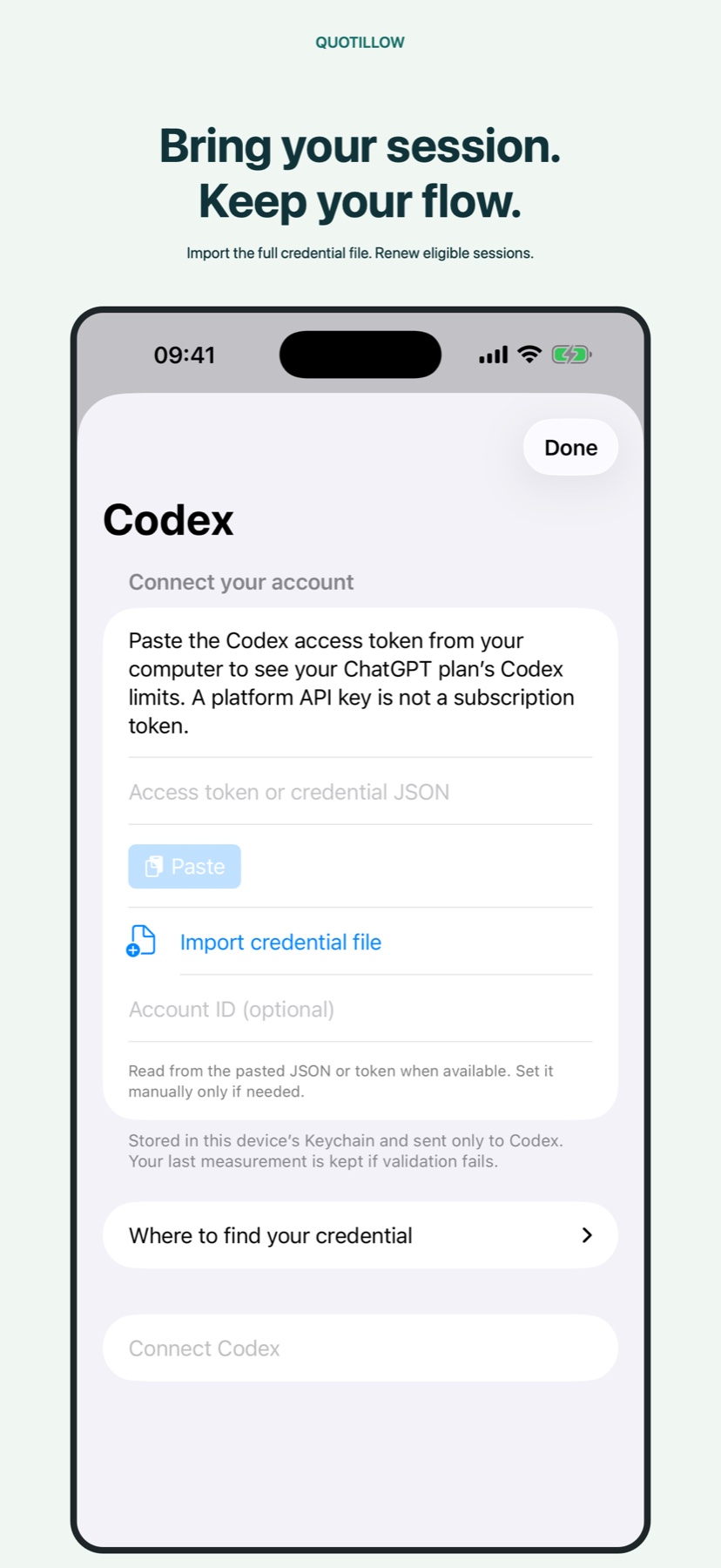 Credential file import screen