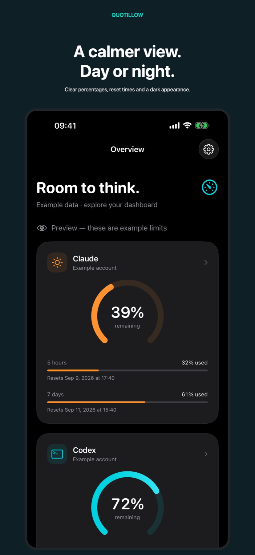 Dashboard in dark appearance